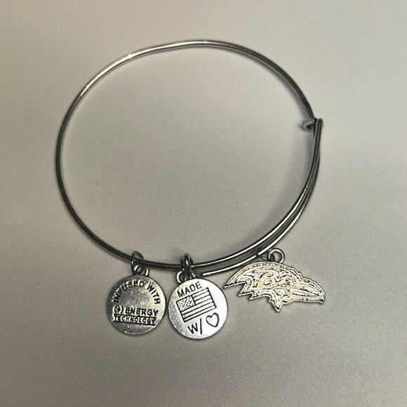 Alex and Ani Silver-Tone Bangle Bracelet NFL Baltimore Ravens Charm - Picture 1 of 5